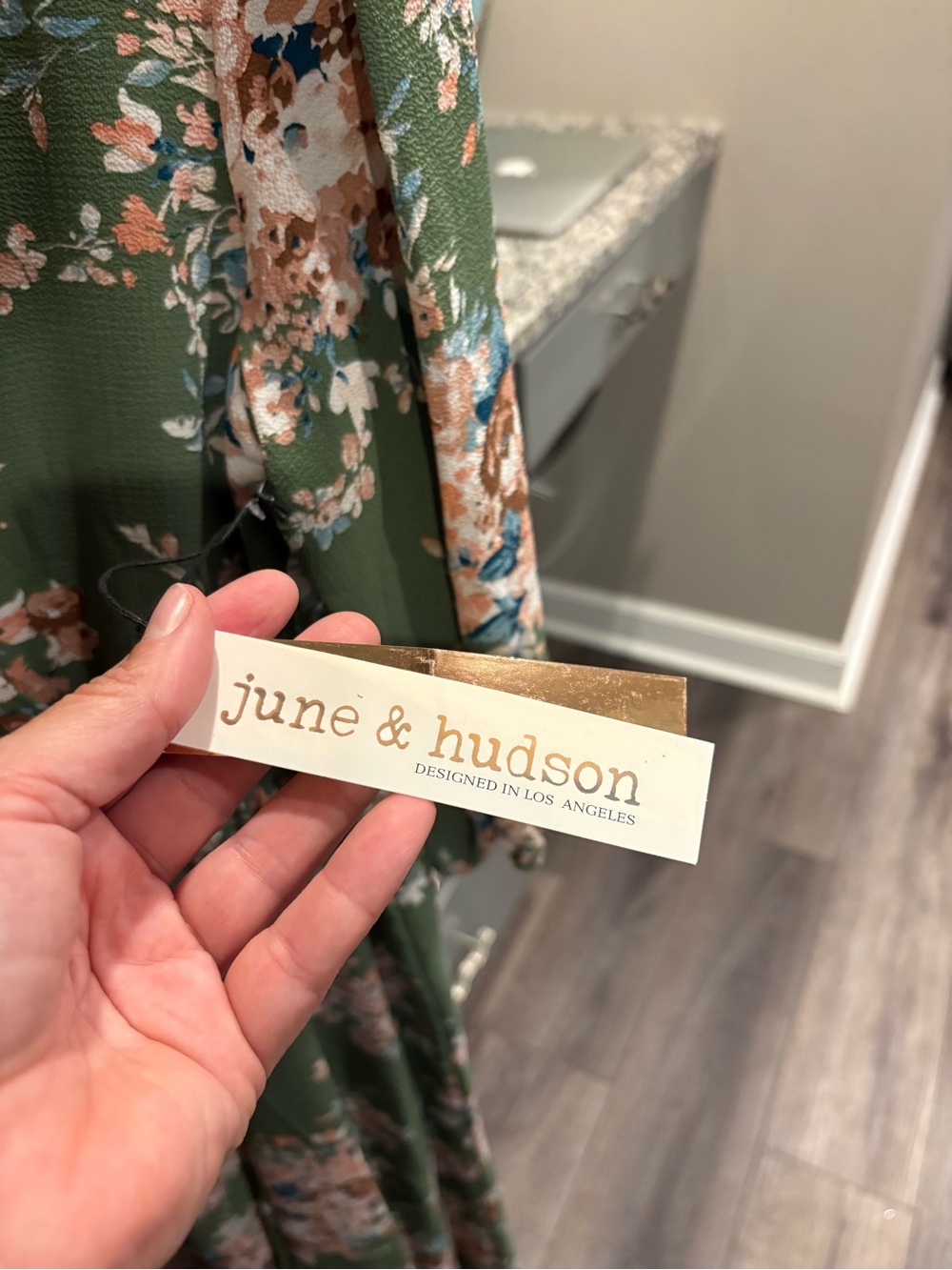 june & hudson Olive Green Floral Wrap Dress - Picture 5 of 8